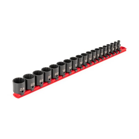 3/8 Inch Drive 12-Point Impact Socket Set With Rail, 19-Piece (6-24 Mm)